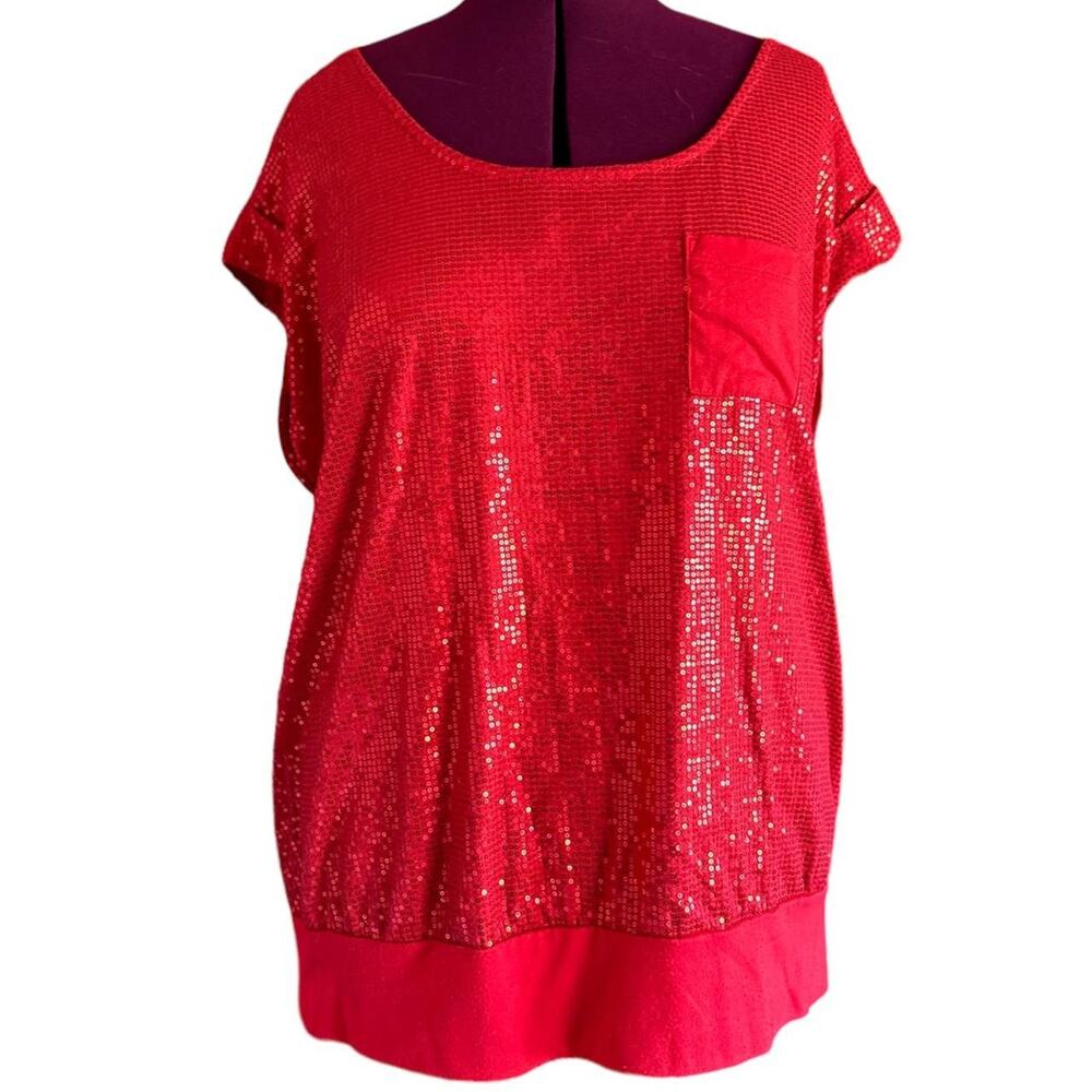 Womens Top Size 3XL Red Sequin Flowy Scoop Neck Office SIren Dressy Casual
